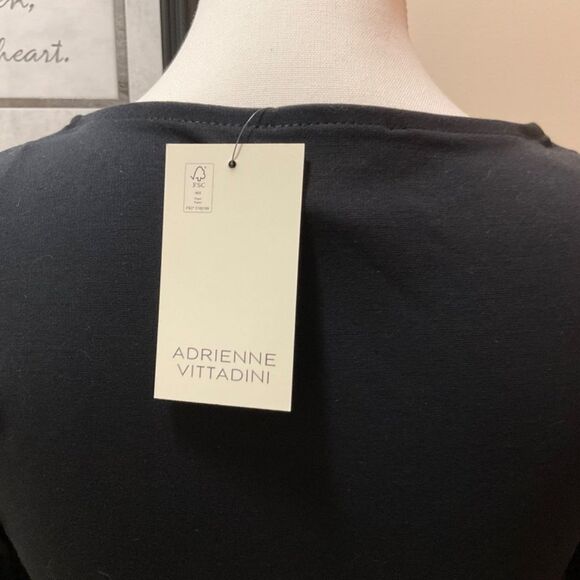 NWT Adrienne Vittadini 3 quarter sleeve square neck black top - Picture 3 of 9